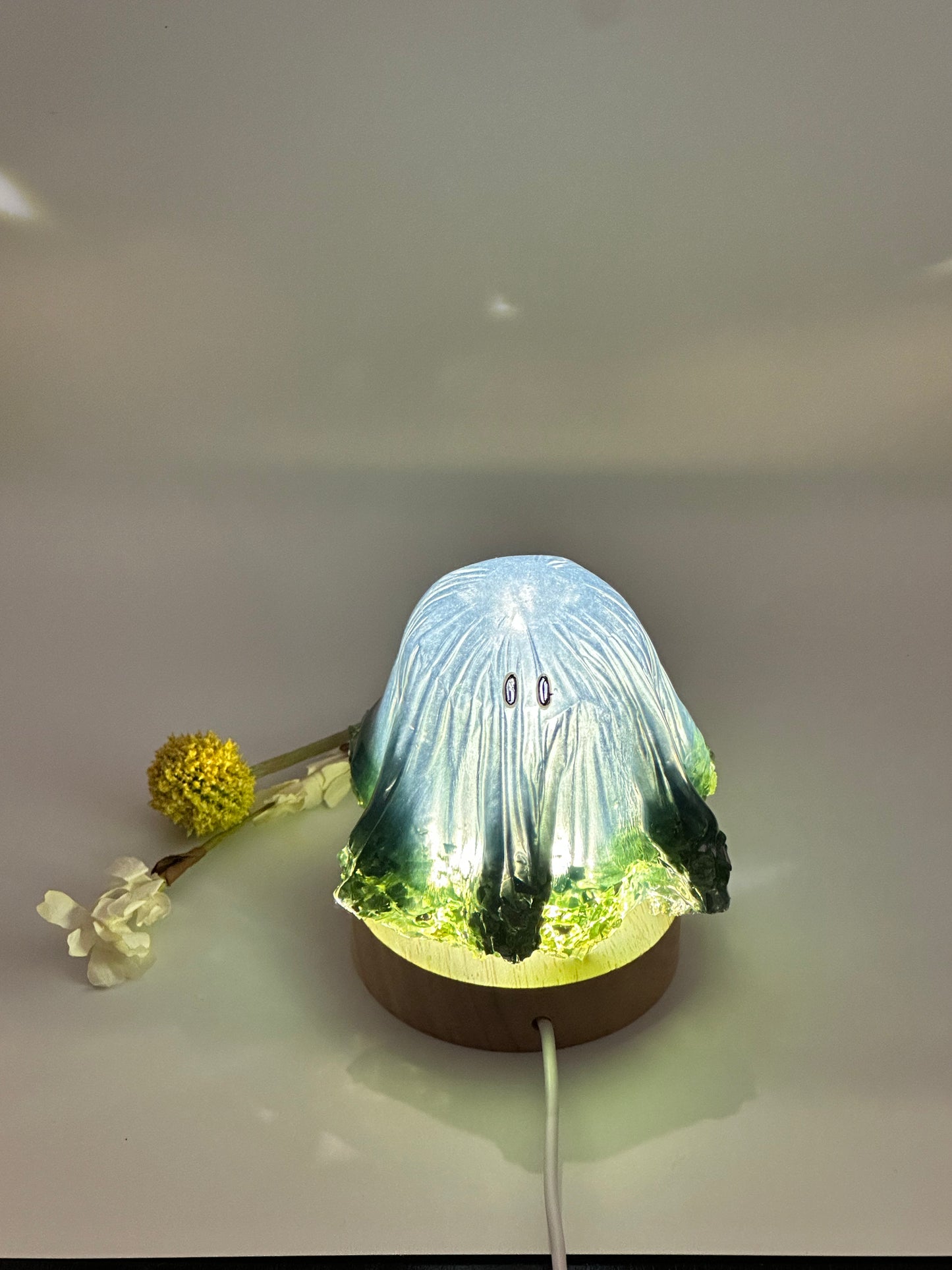 Medium Resin Ghost: Navy Blue + Green Glass