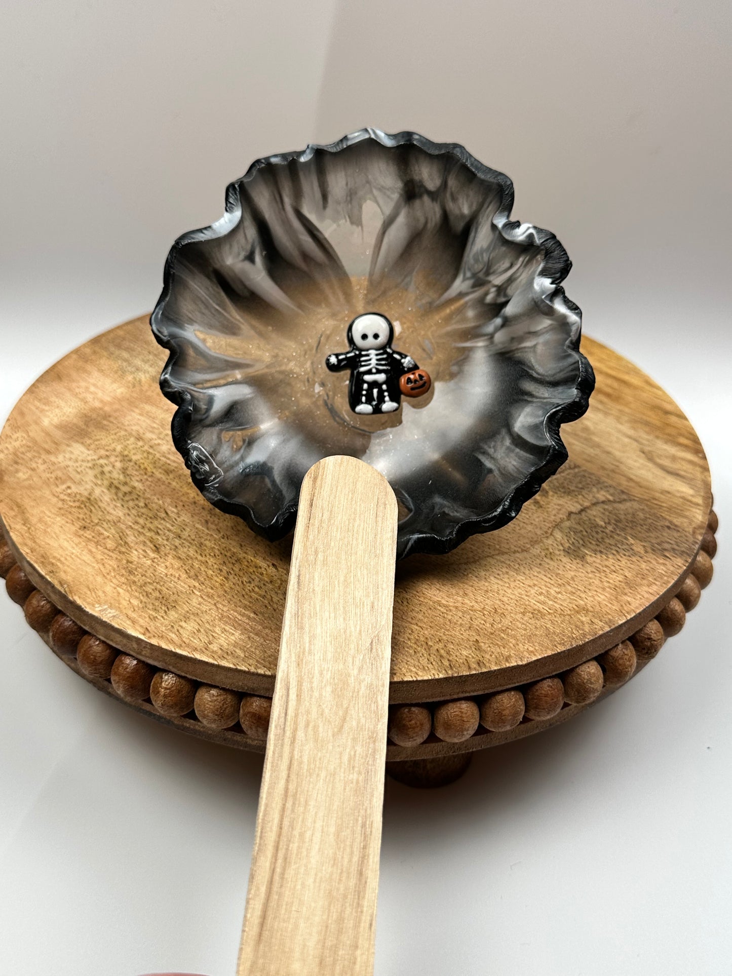 Small Resin Dish: Black/White + Skeleton Trick-or-Treater