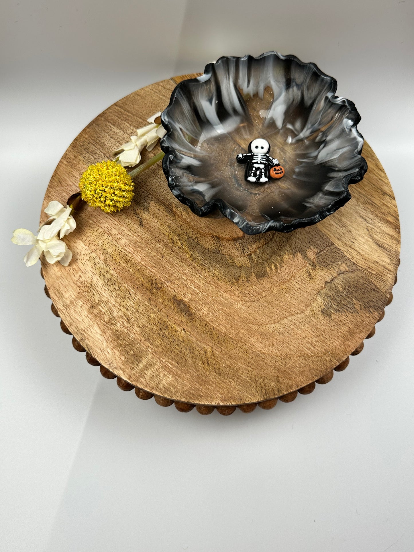 Small Resin Dish: Black/White + Skeleton Trick-or-Treater