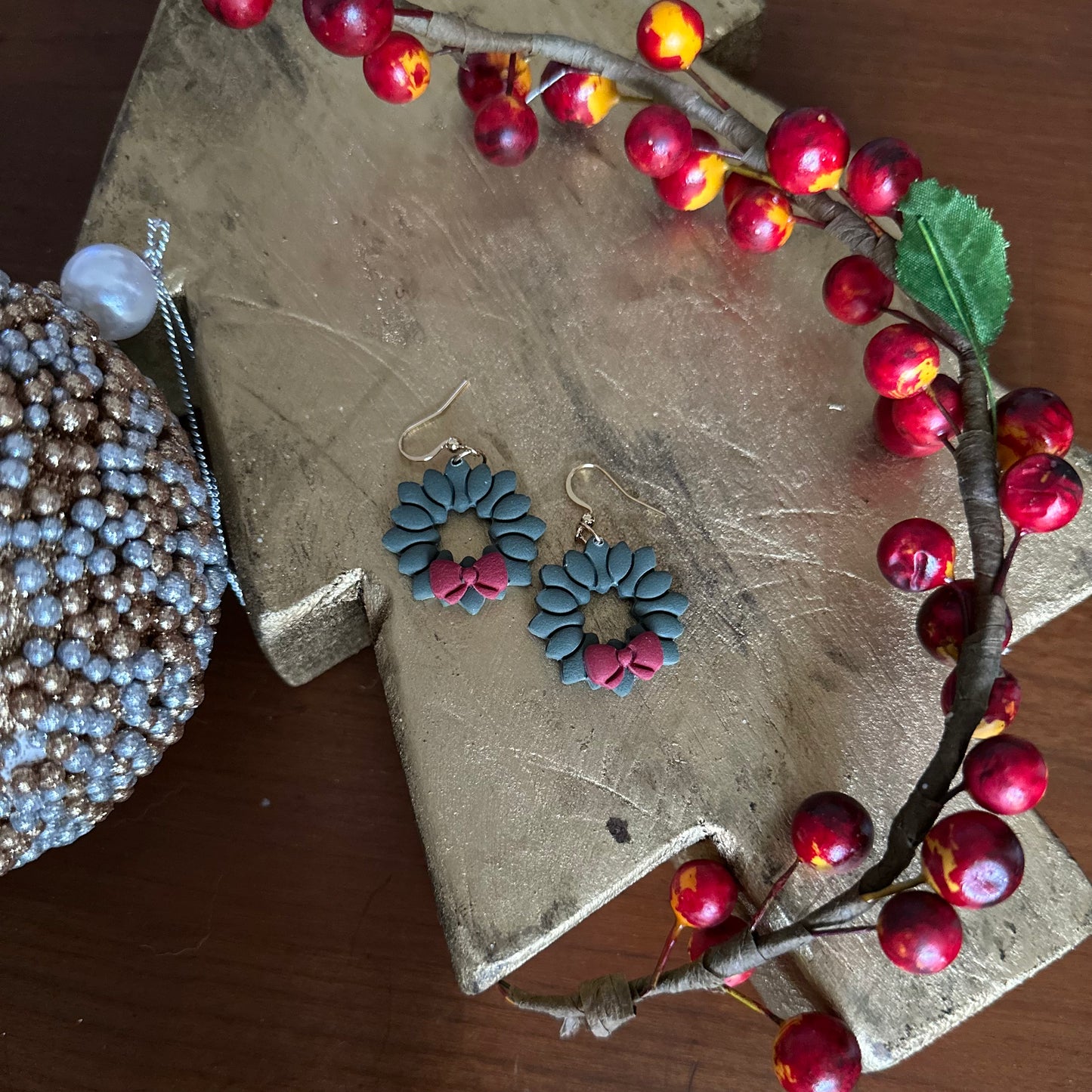 Clay Polymer Earrings: Christmas Wreath 2023