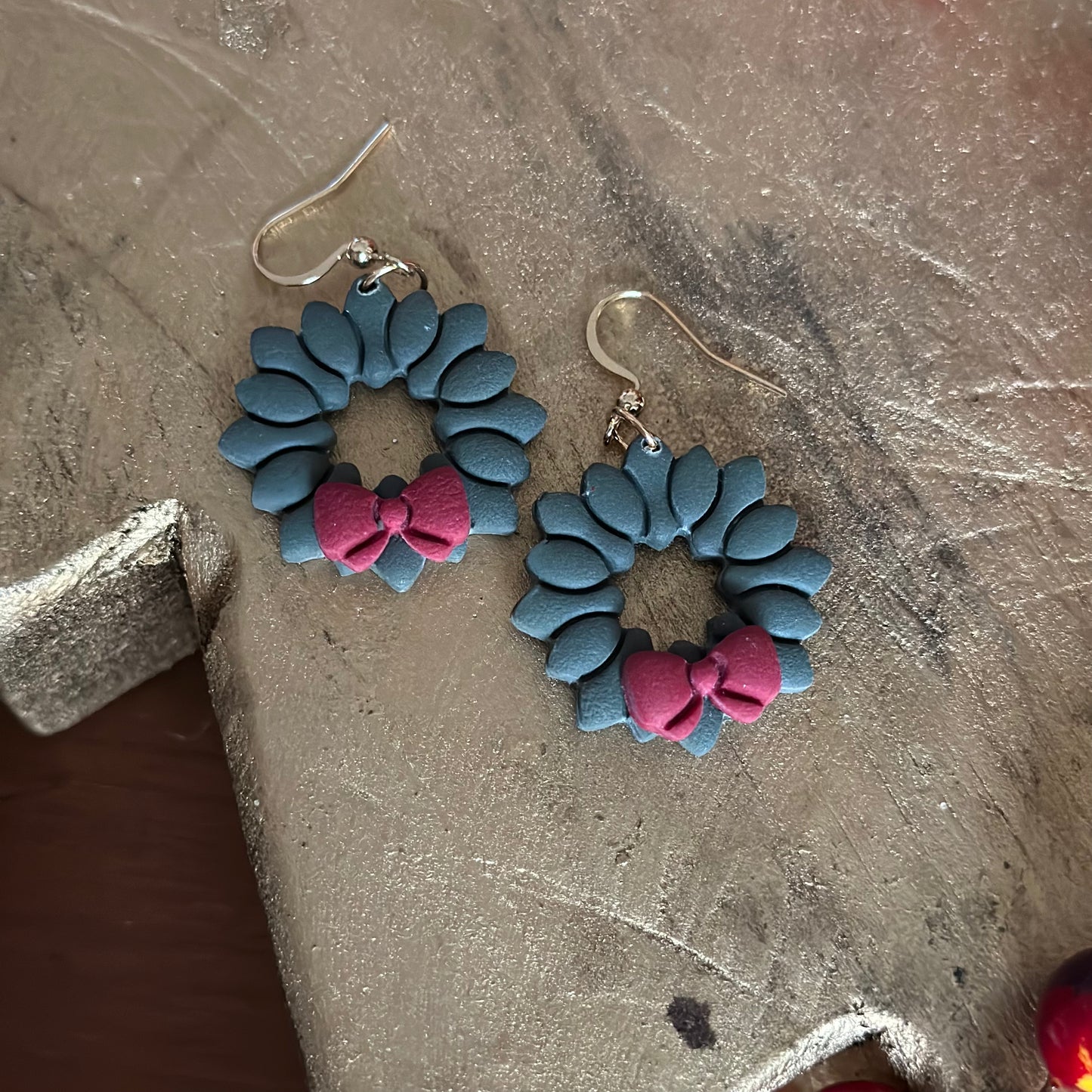 Clay Polymer Earrings: Christmas Wreath 2023