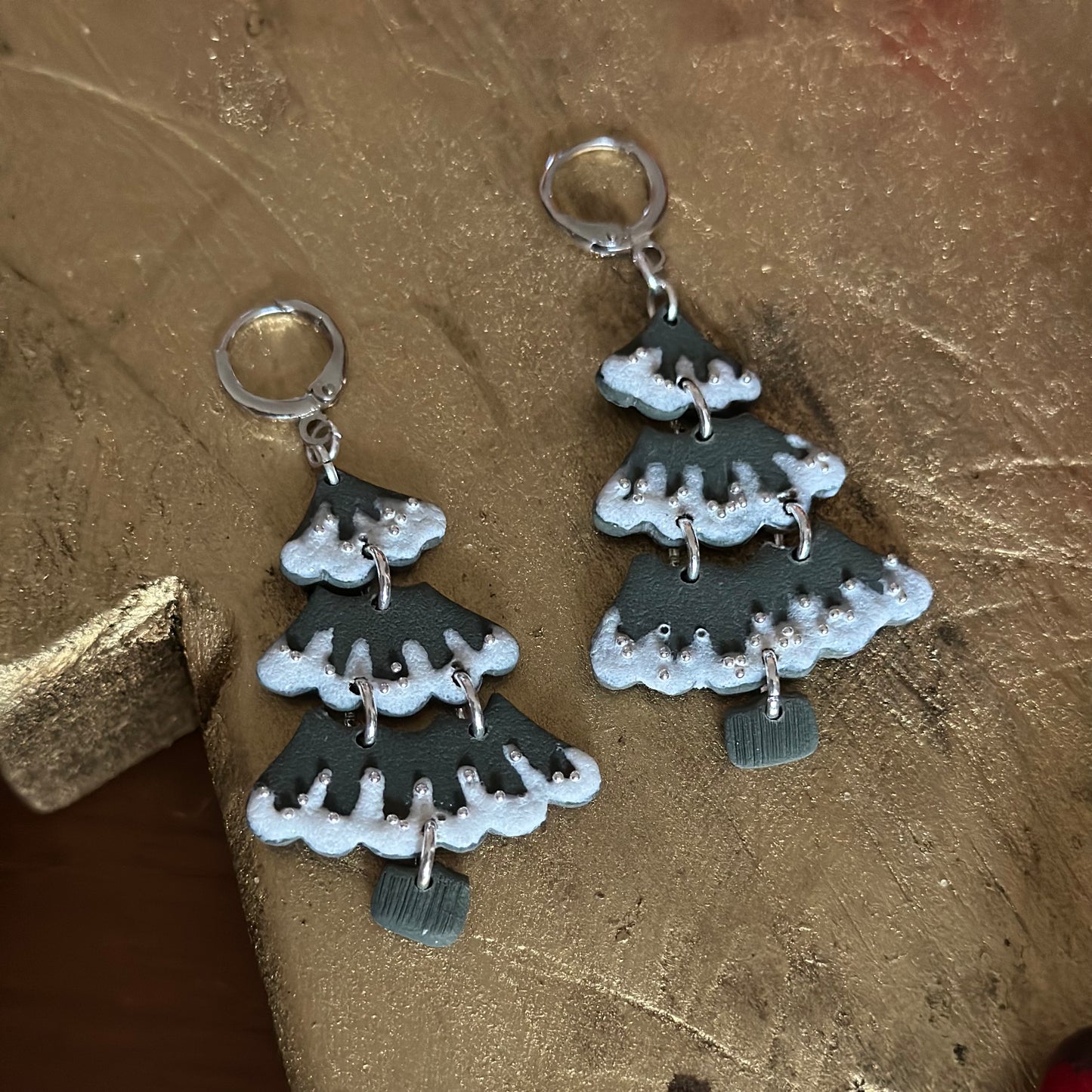 Clay Polymer Earrings: Christmas Tree Dangle 2023-B