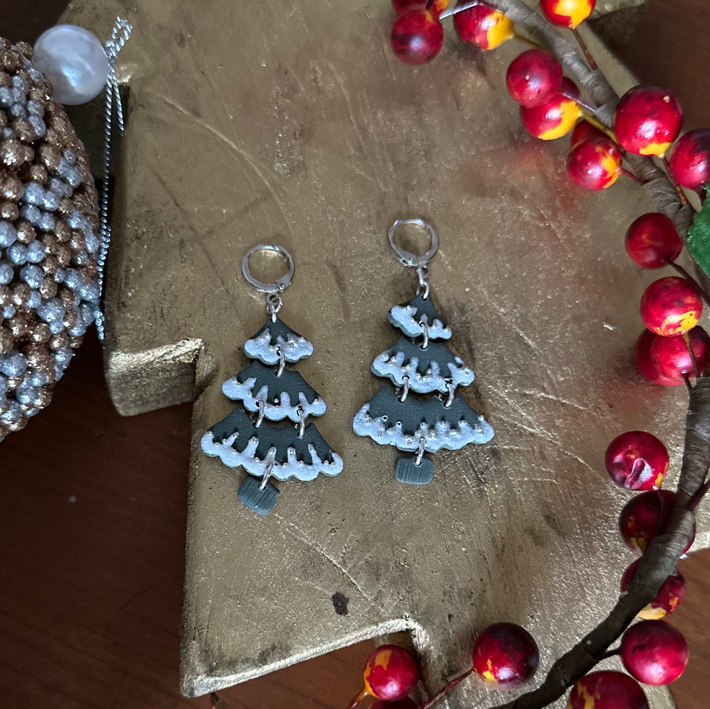 Clay Polymer Earrings: Christmas Tree Dangle 2023-B