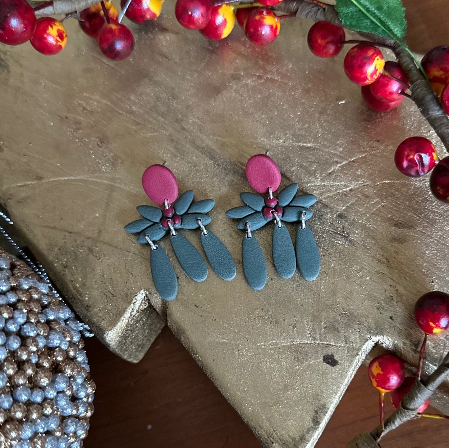 Clay Polymer Earrings: Holly Dangle 2023