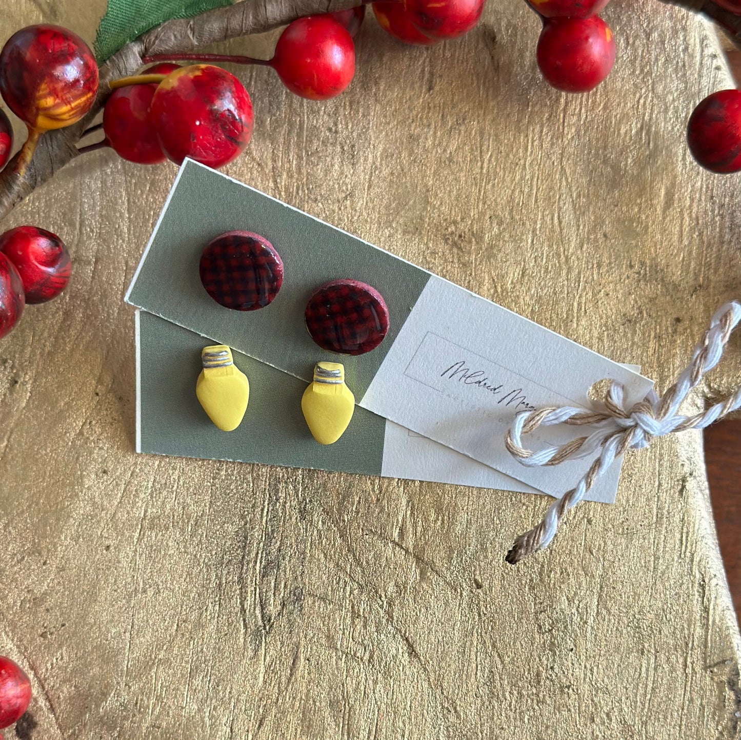 Clay Polymer Earrings: Christmas Light Stud 2023-E