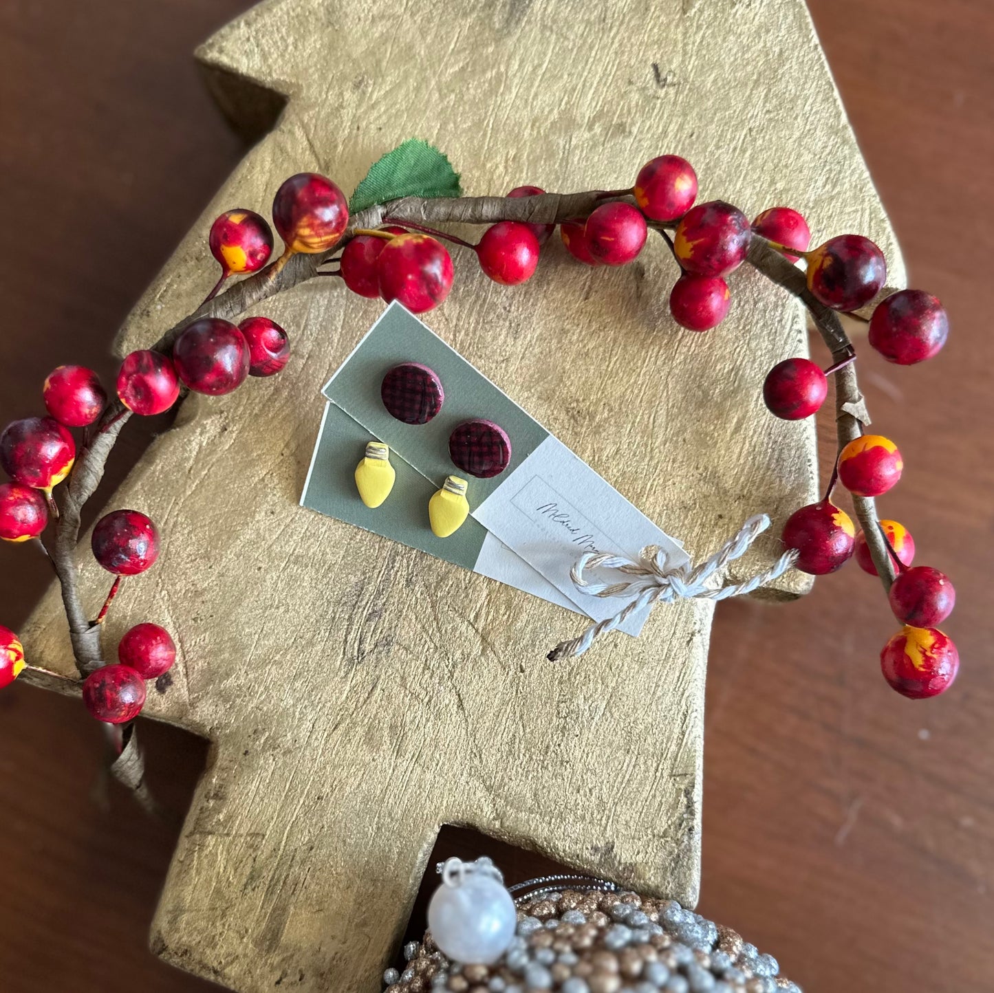 Clay Polymer Earrings: Christmas Light Stud 2023-E