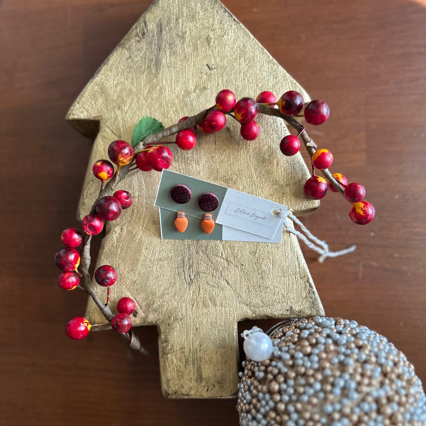Clay Polymer Earrings: Christmas Light Stud 2023-F