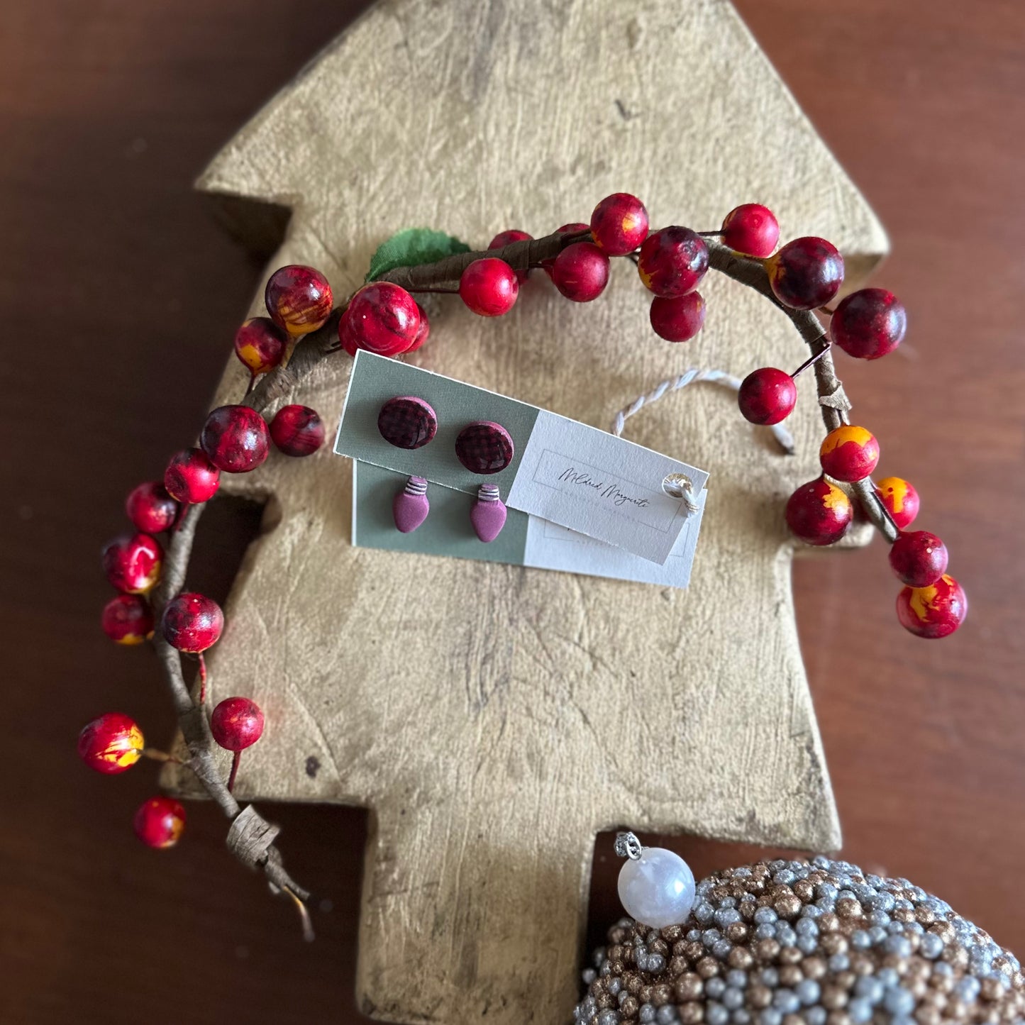 Clay Polymer Earrings: Christmas Light Stud 2023-C