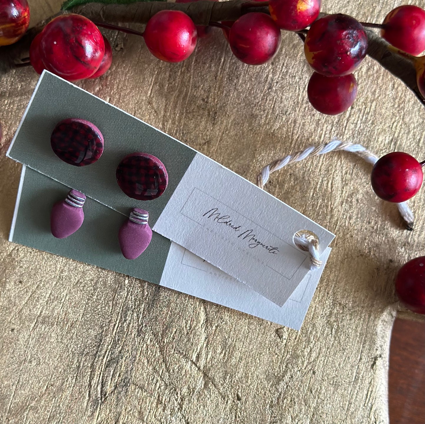 Clay Polymer Earrings: Christmas Light Stud 2023-C