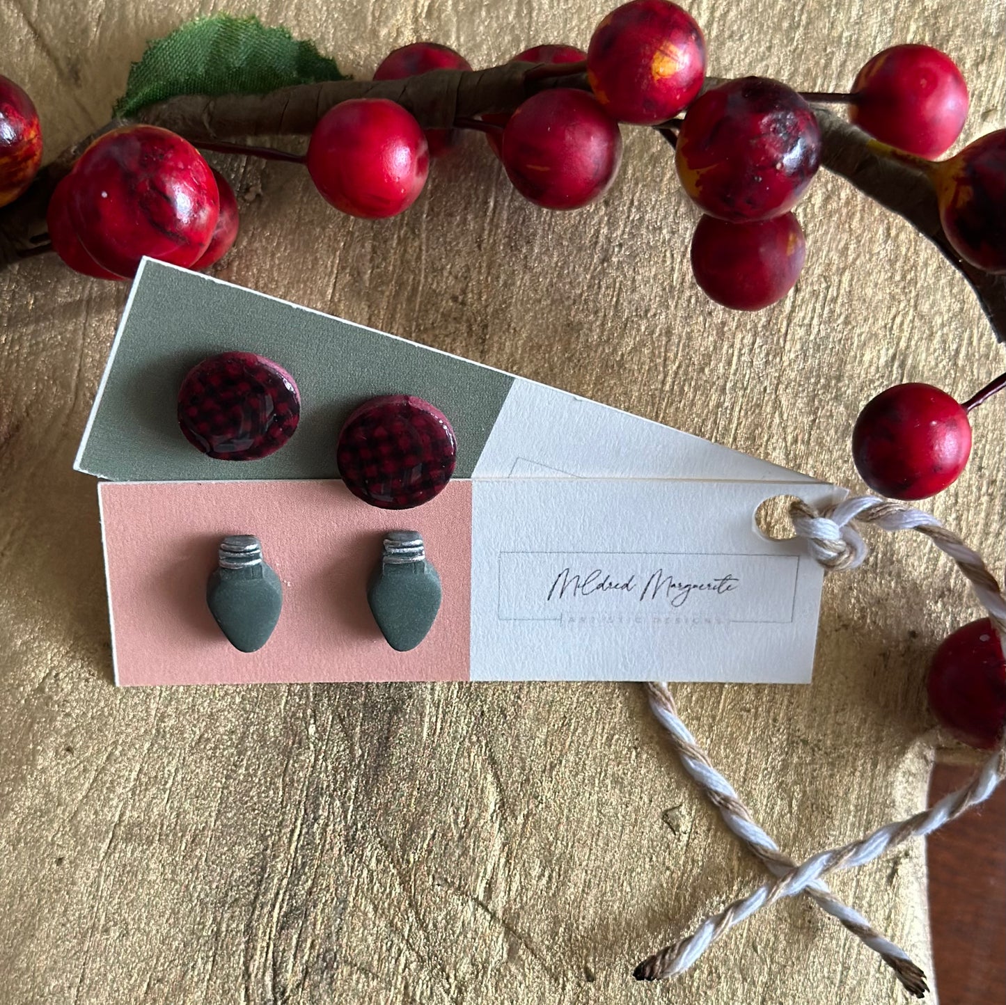 Clay Polymer Earrings: Christmas Light Stud 2023-B