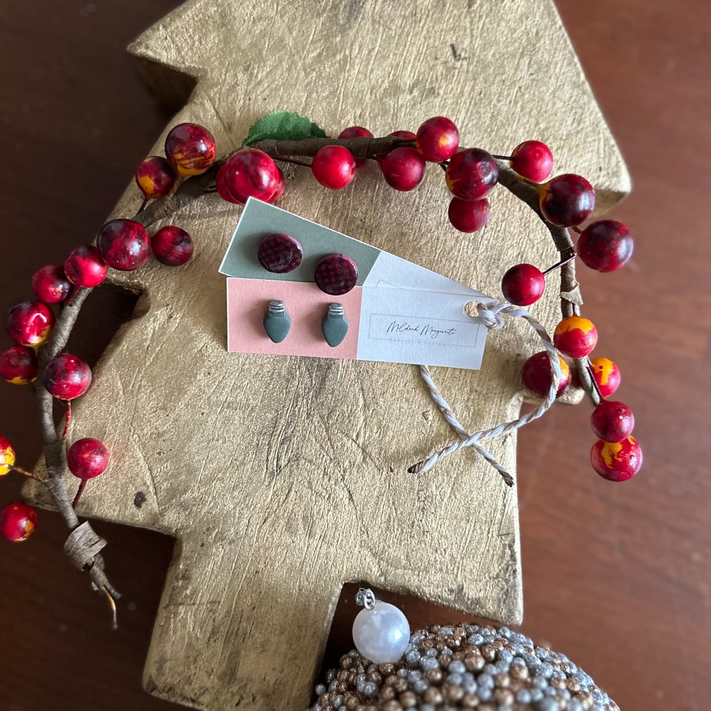 Clay Polymer Earrings: Christmas Light Stud 2023-B