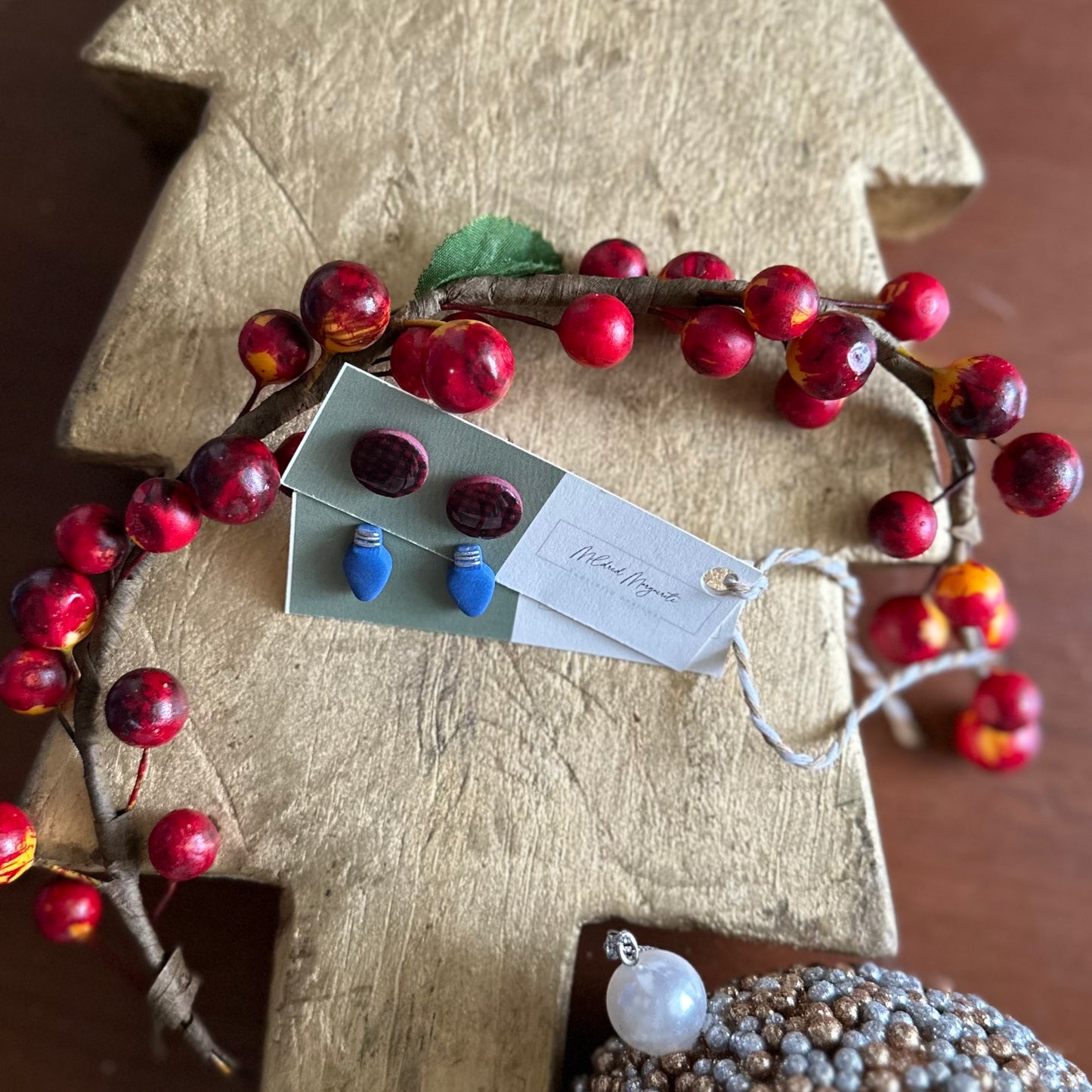 Clay Polymer Earrings: Christmas Light Stud 2023-A