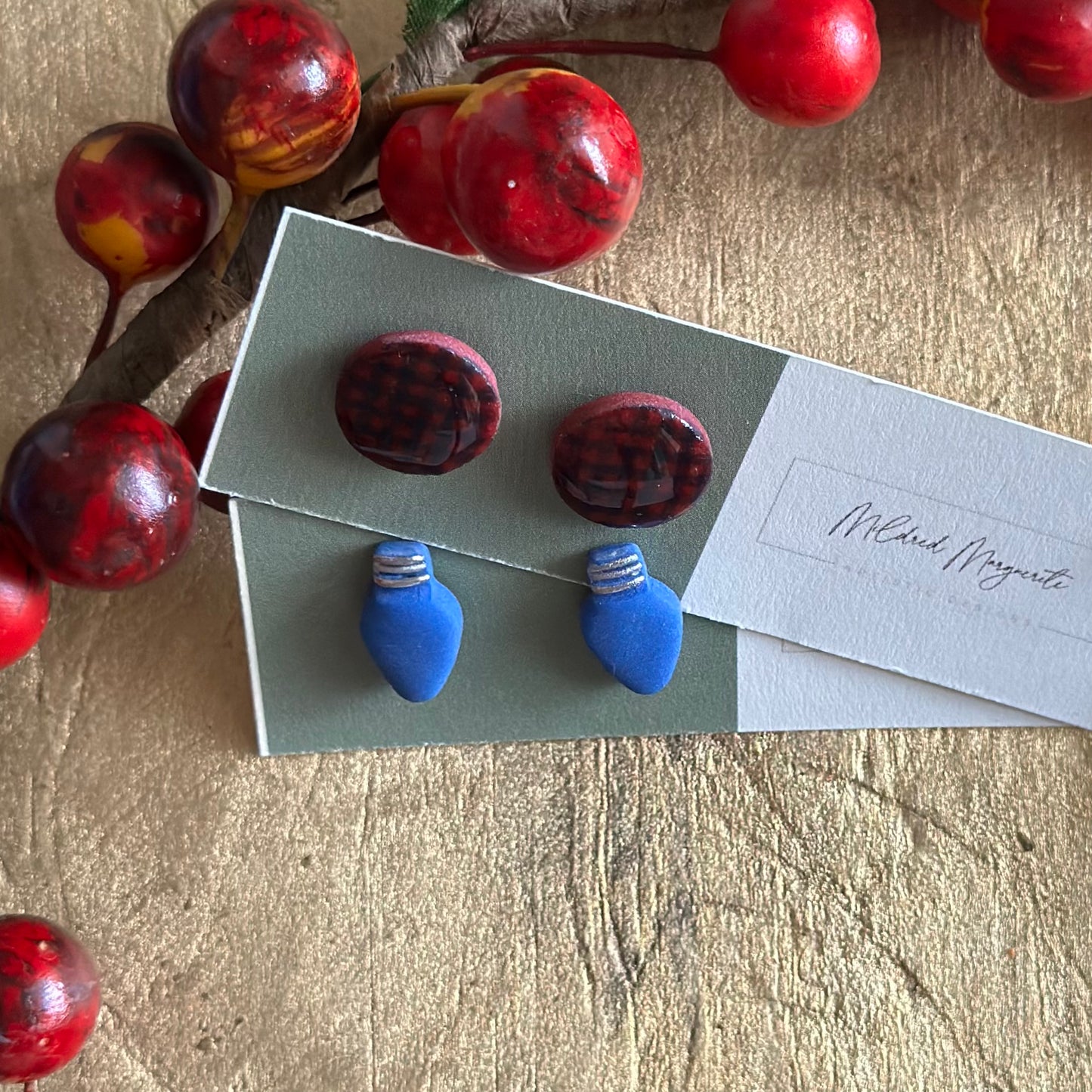 Clay Polymer Earrings: Christmas Light Stud 2023-A