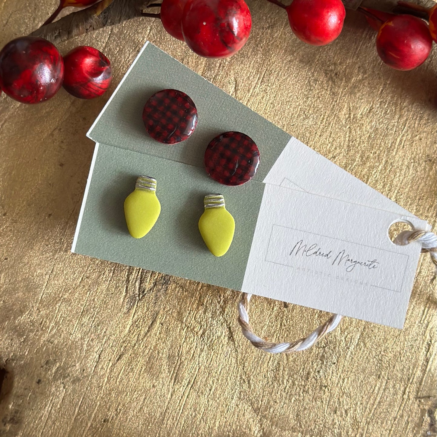 Clay Polymer Earrings: Christmas Light Stud 2023-D