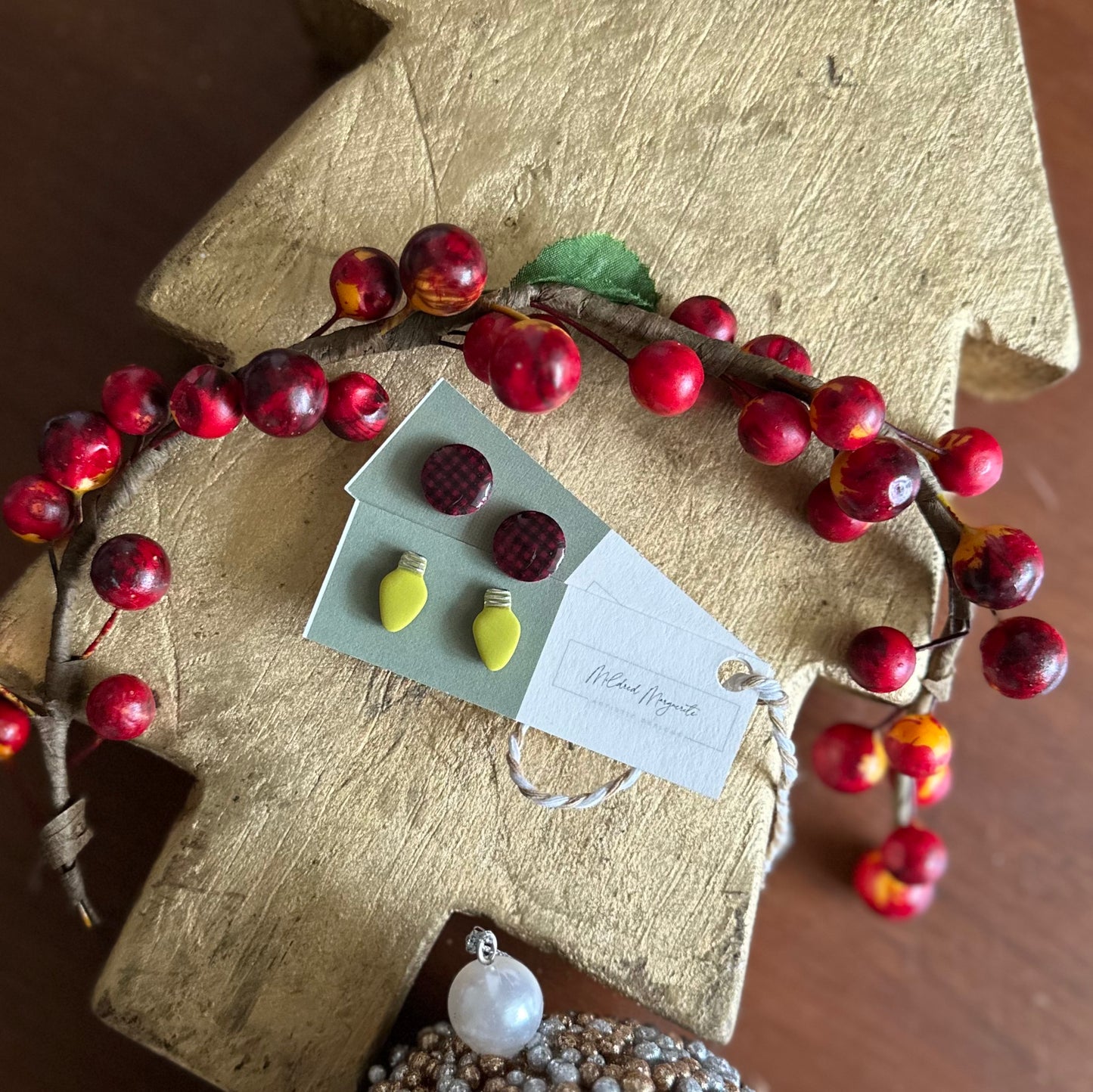 Clay Polymer Earrings: Christmas Light Stud 2023-D