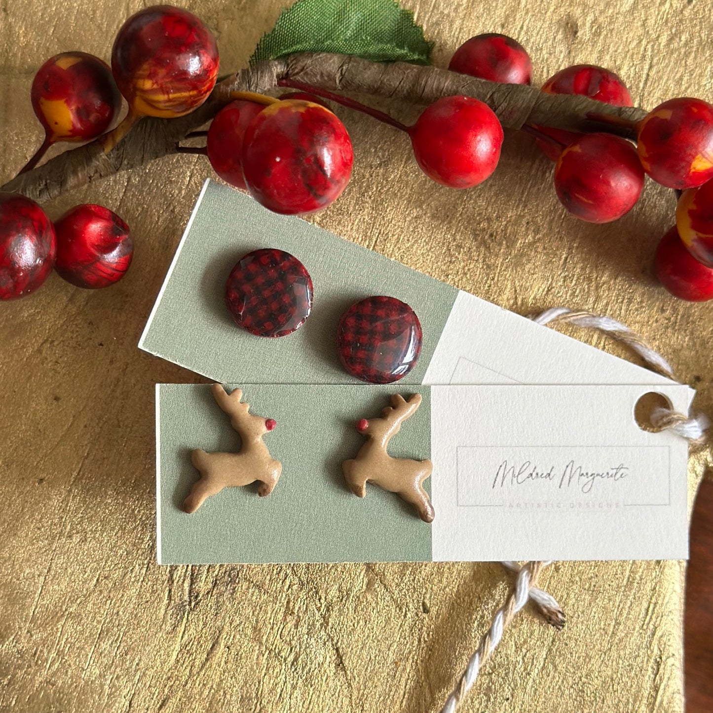 Clay Polymer Earrings: Reindeer Stud 2023