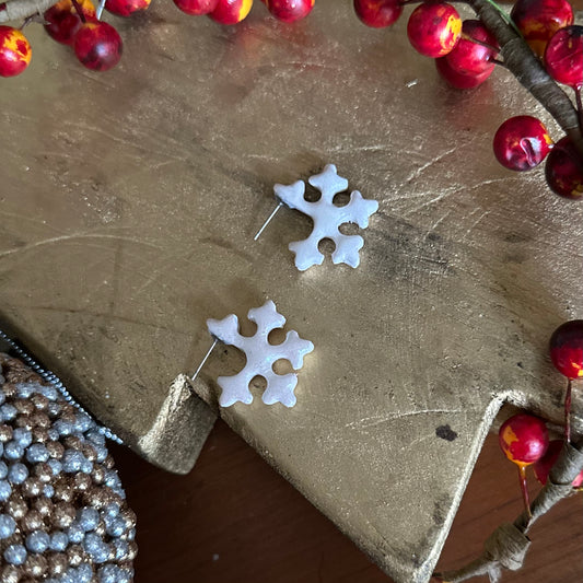 Clay Polymer Earrings: Snowflake Huggie 2023